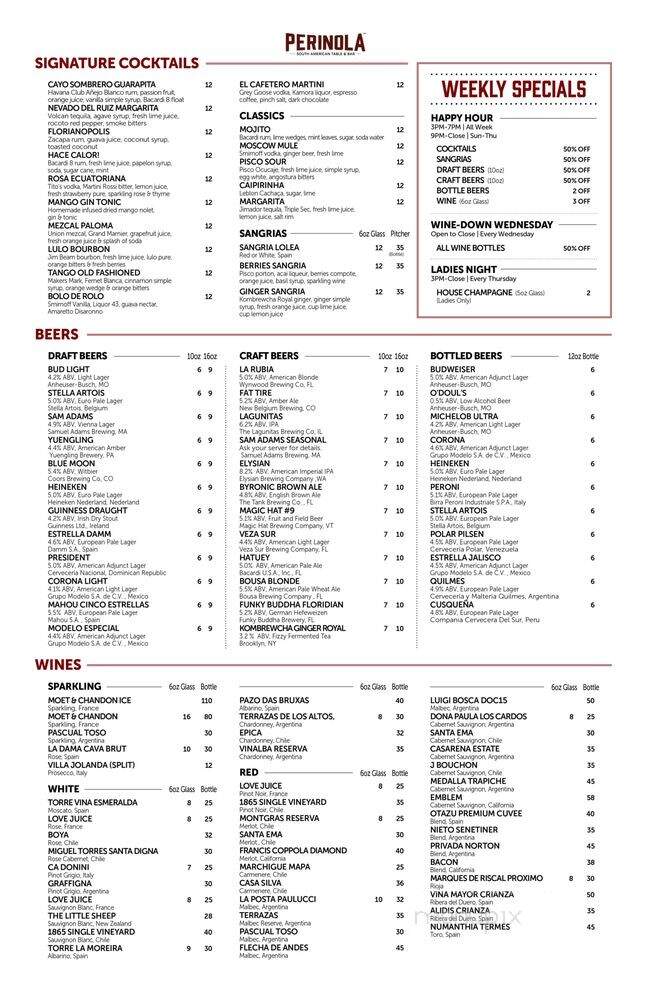 Perinola South American Table & Bar - Doral, FL menu_pic