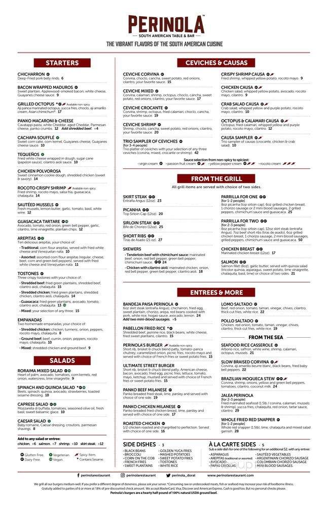 Perinola South American Table & Bar - Doral, FL menu_pic