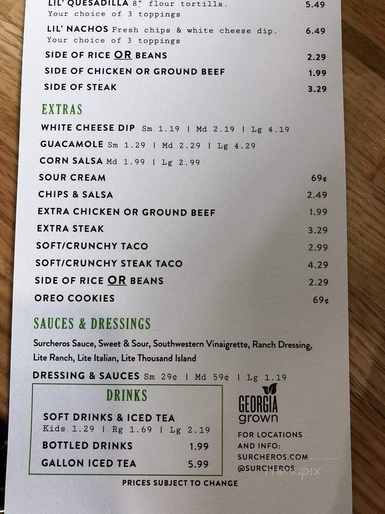Surcheros Fresh Grill - Valdosta, GA menu_pic