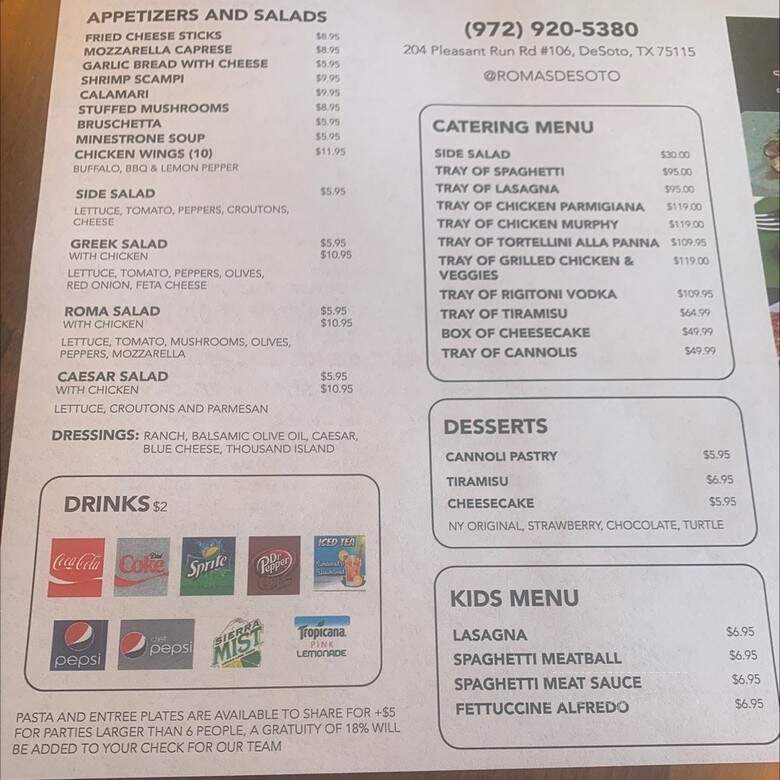 Roma's Italian Bistro - DeSoto, TX menu_pic