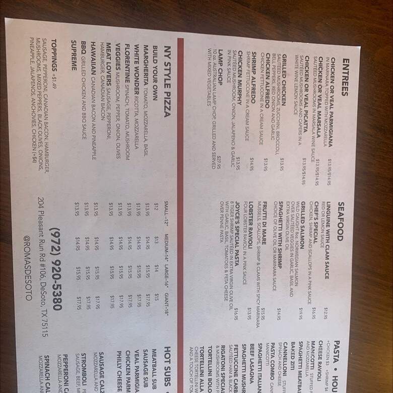 Roma's Italian Bistro - DeSoto, TX menu_pic
