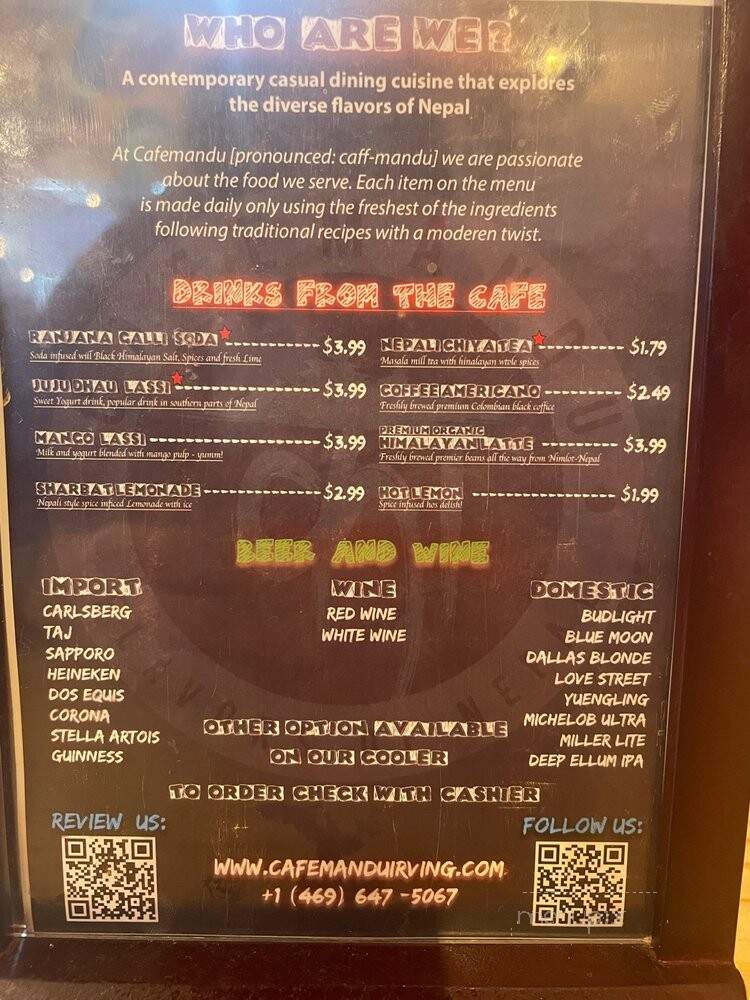 Cafemandu Flavors Of Nepal - Irving, TX menu_pic