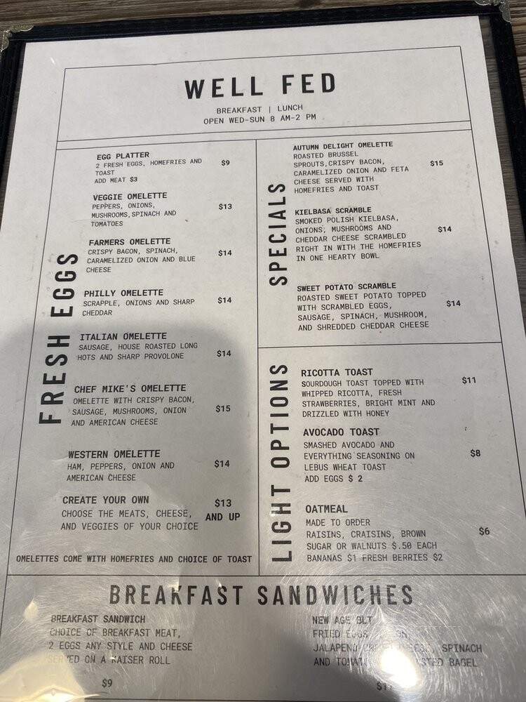 Well Fed - Schwenksville, PA menu_pic