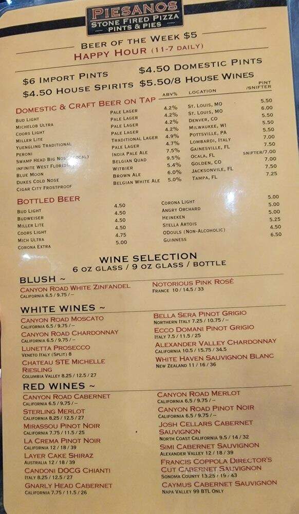 Piesanos Stone Fired Pizza - Ocala, FL menu_pic