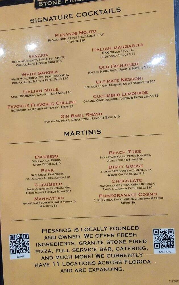 Piesanos Stone Fired Pizza - Ocala, FL menu_pic