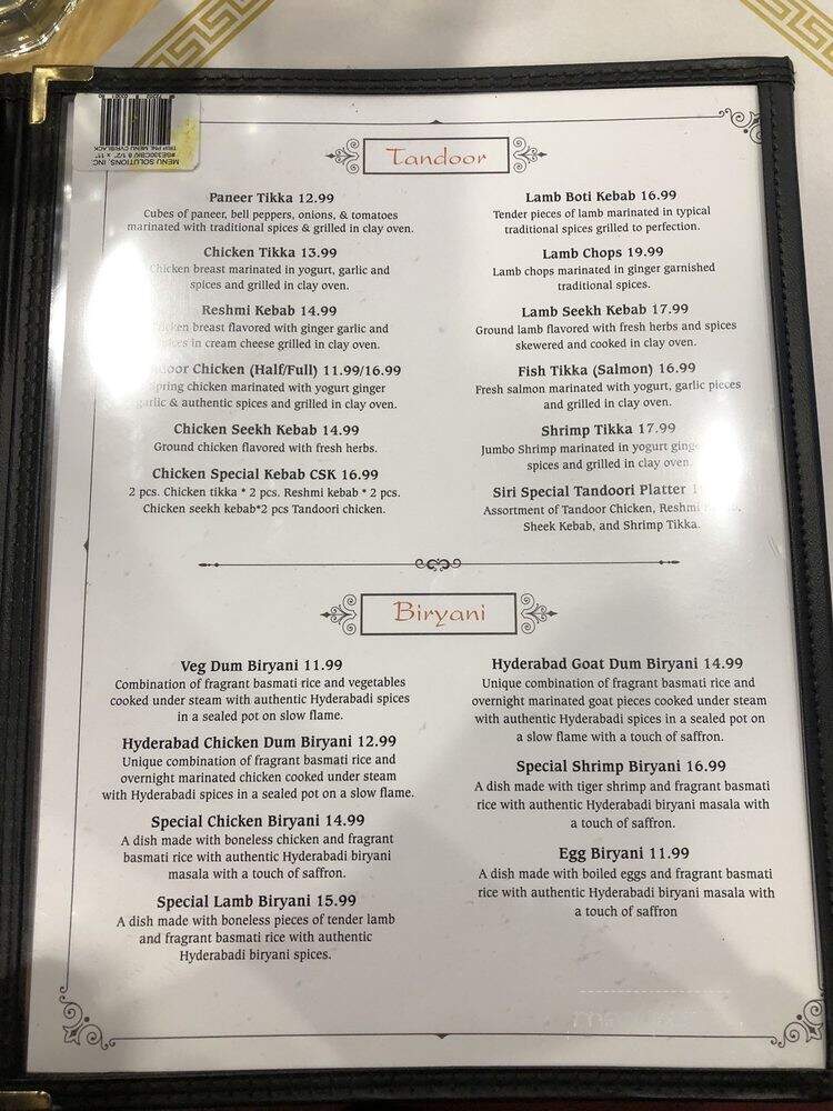 Siri Restaurant Chicago - Chicago, IL menu_pic