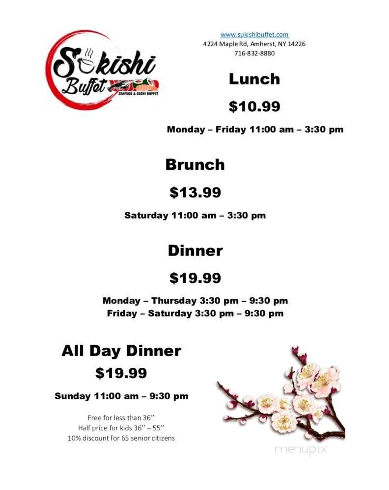 Sukishi Buffet - Amherst, NY menu_pic