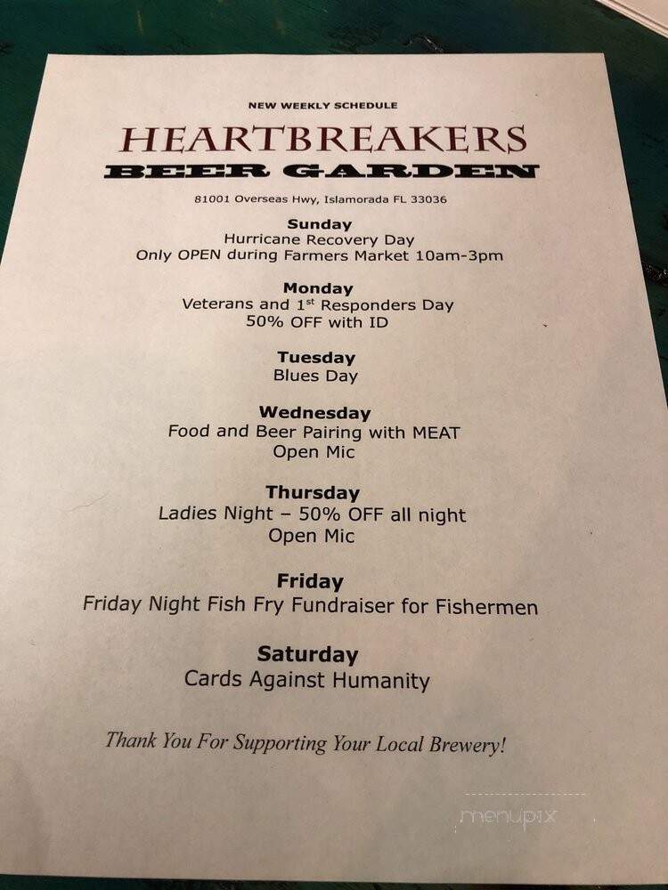 Heartbreakers Brewhouse - Islamorada, FL menu_pic