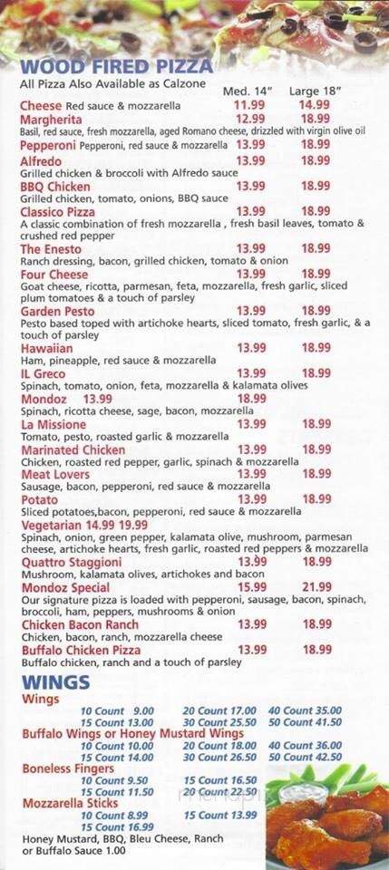 Mondoz Pizzeria - Providence, RI menu_pic