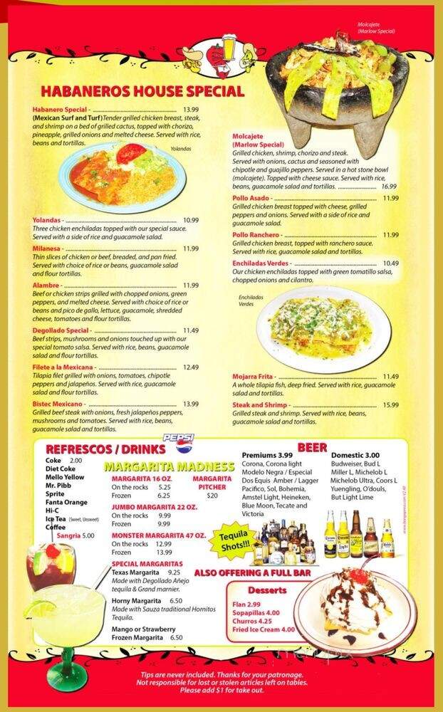 Habaneros - Clinton, TN menu_pic