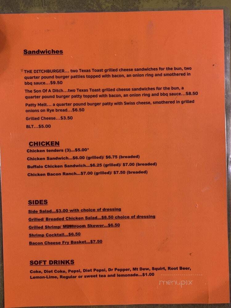 The Ditch Bar and Grill - Secor, IL menu_pic