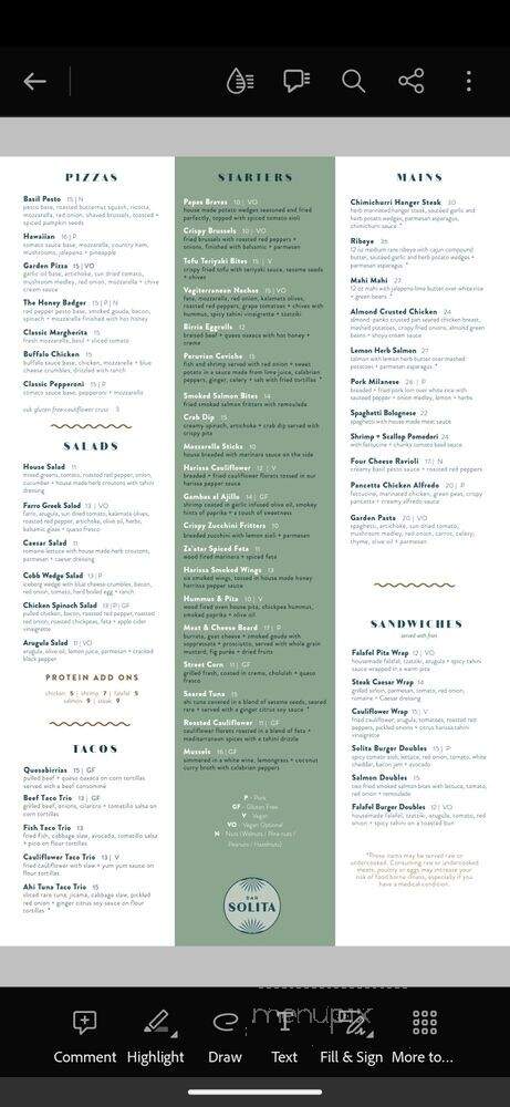 Bar Solita - Richmond, VA menu_pic