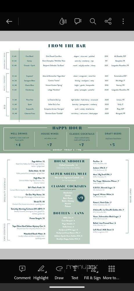 Bar Solita - Richmond, VA menu_pic