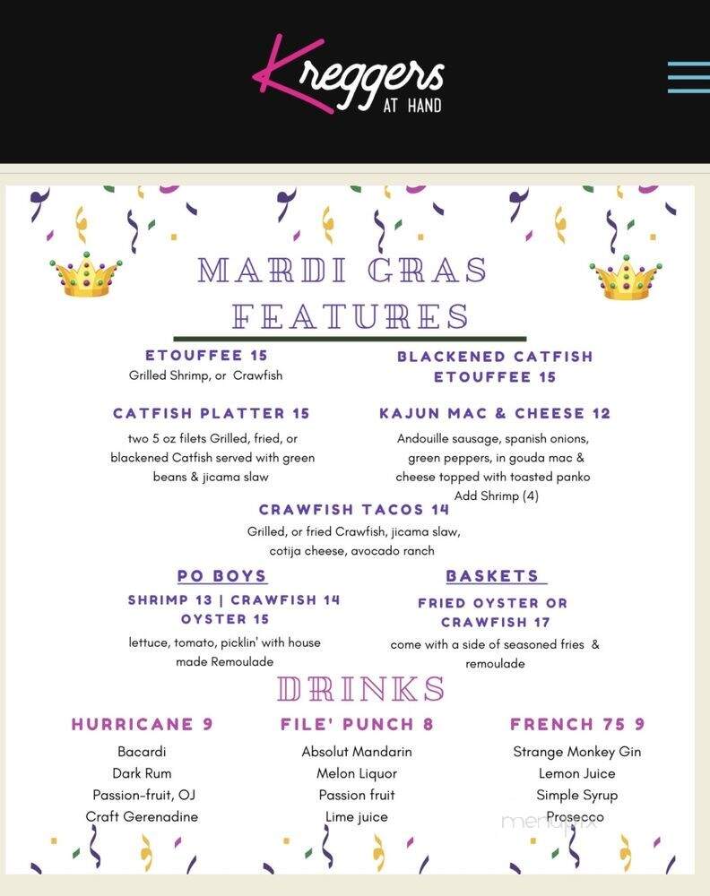 Kreggers at Hand - Richmond, VA menu_pic