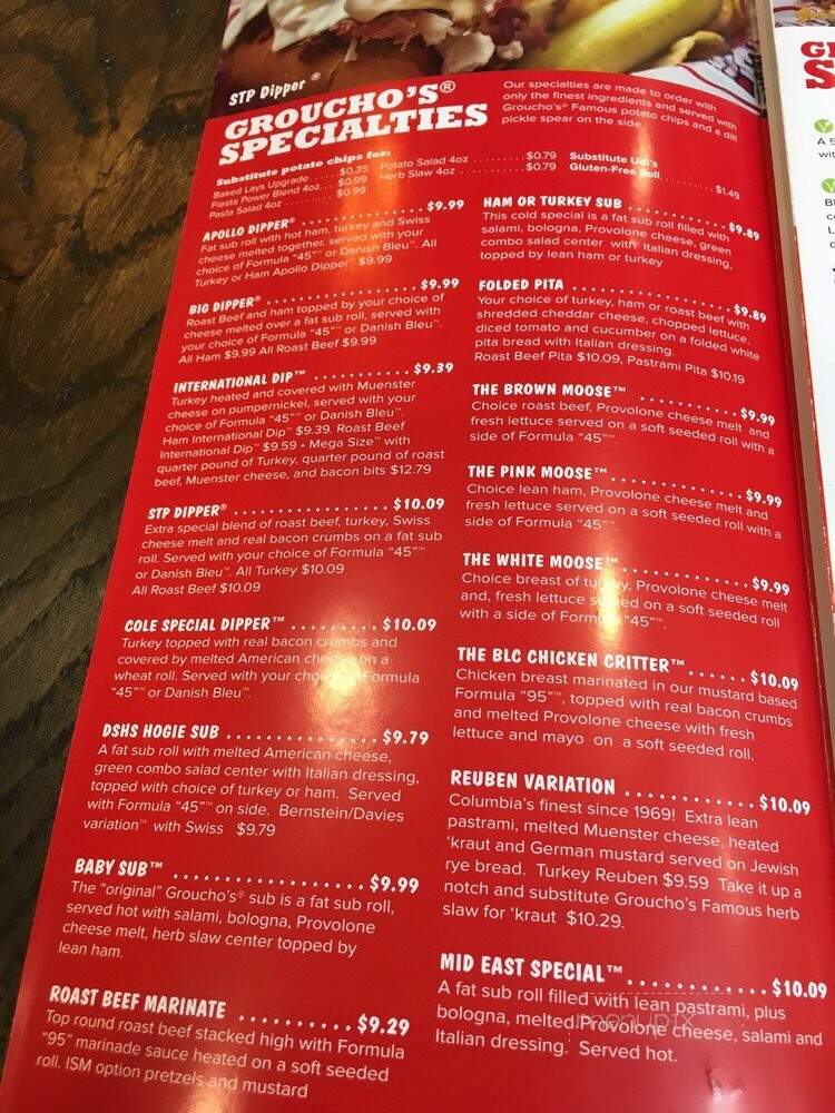 Groucho's Deli - Charlotte, NC menu_pic