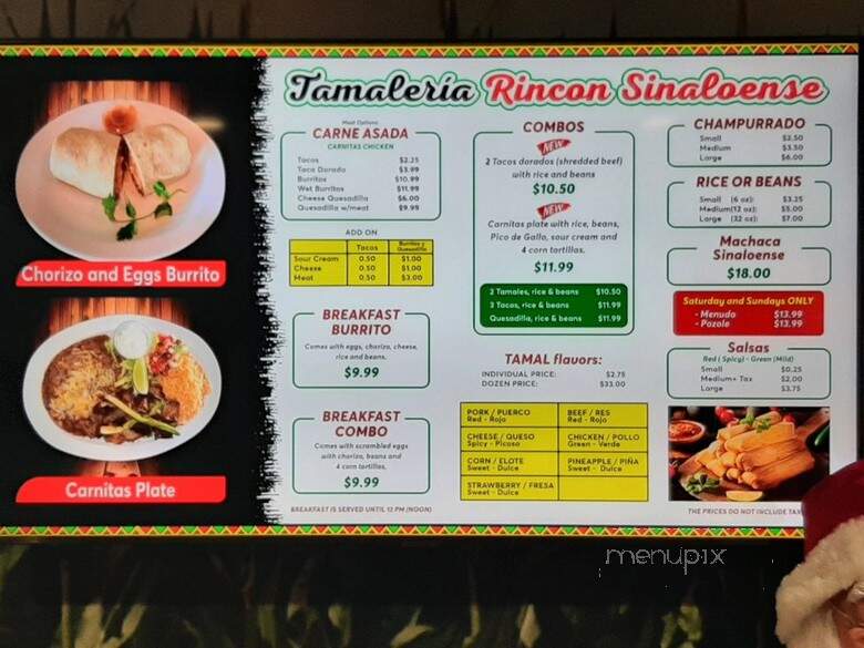 Tamaleria Rincon Sinaloense - Orange, CA menu_pic