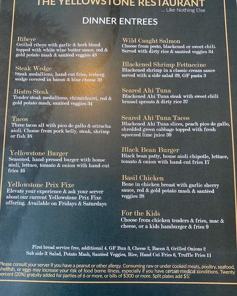 The Yellowstone Restaurant - Pocatello, ID menu_pic