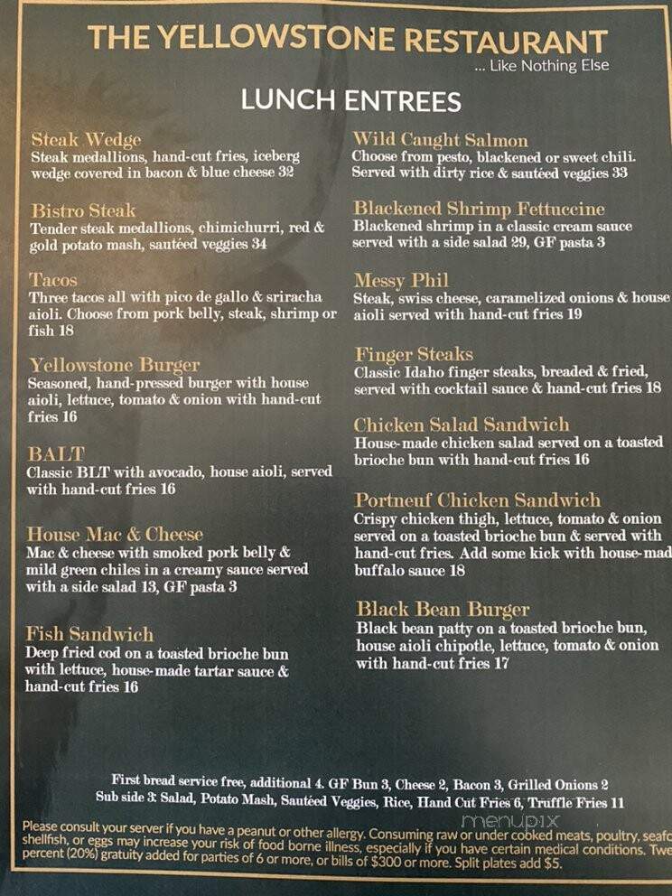 The Yellowstone Restaurant - Pocatello, ID menu_pic