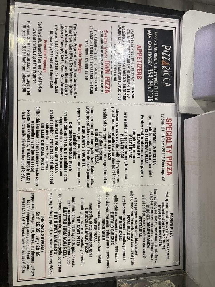 Pizza Ricca - Hollywood, FL menu_pic