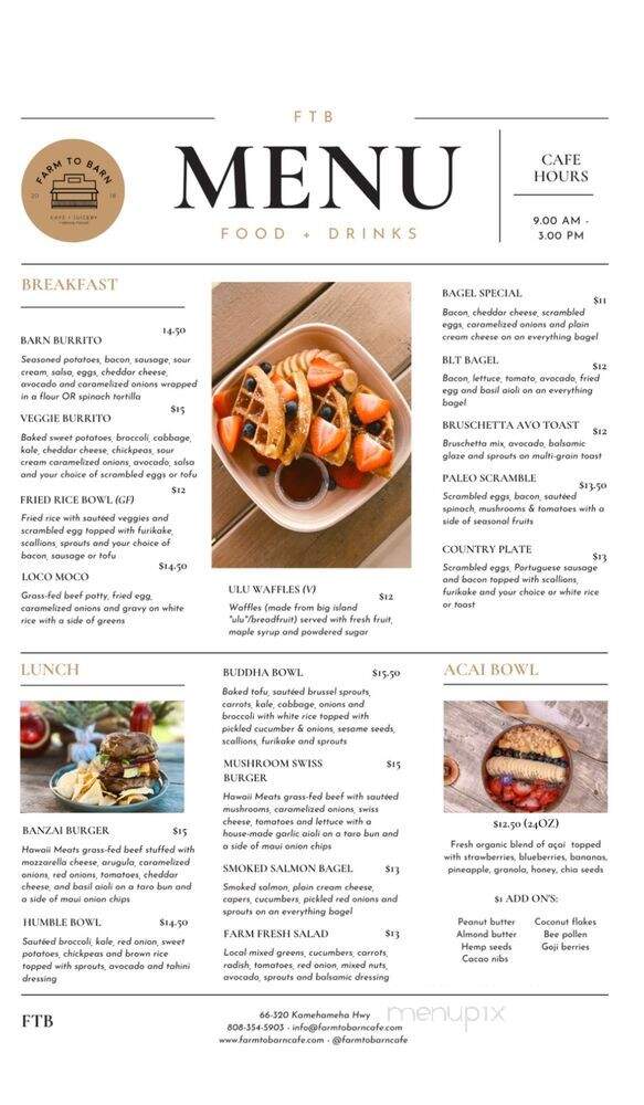 Farm To Barn Cafe & Juicery - Haleiwa, HI menu_pic