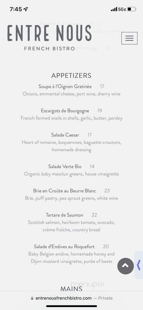 Entre Nous - Pasadena, CA menu_pic