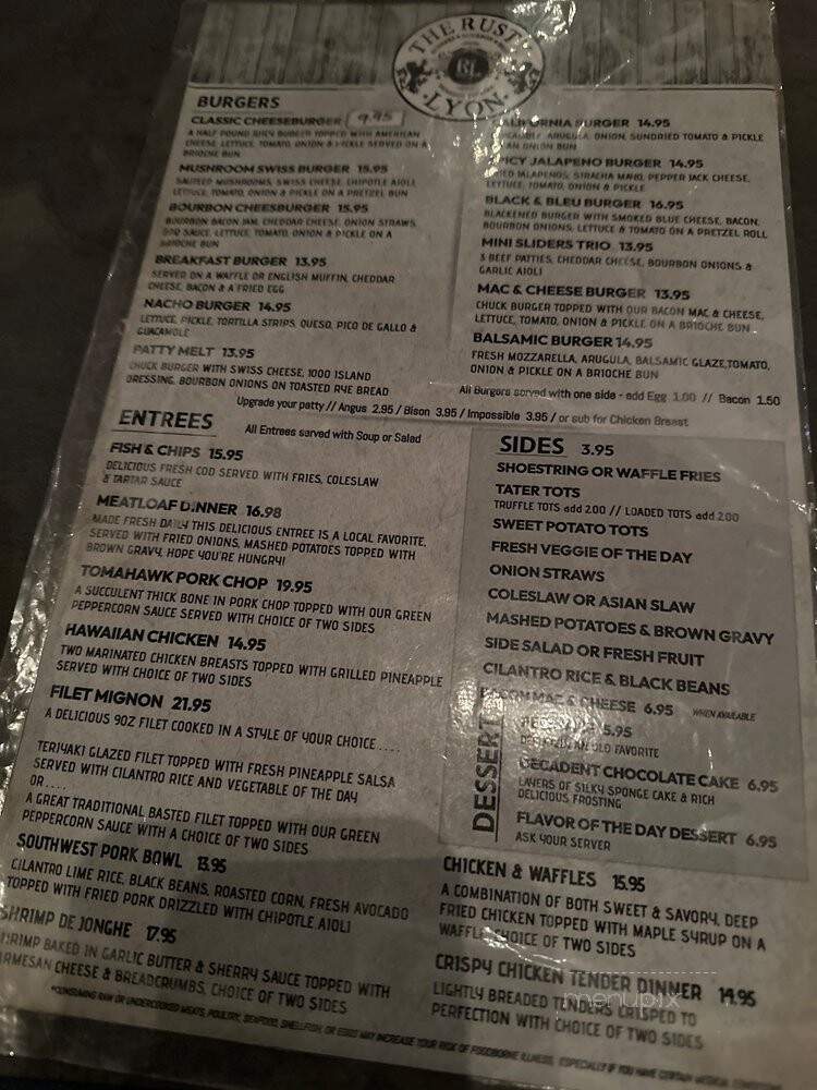 The Rusty Lyon - Dunedin, FL menu_pic
