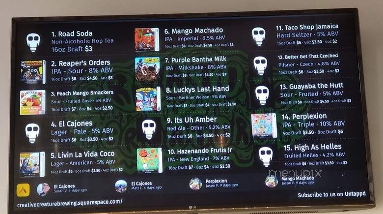 Creative Creature Brewing Co. - El Cajon, CA menu_pic