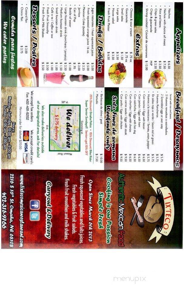 Tixteco Mexican Restaurant - Omaha, NE menu_pic