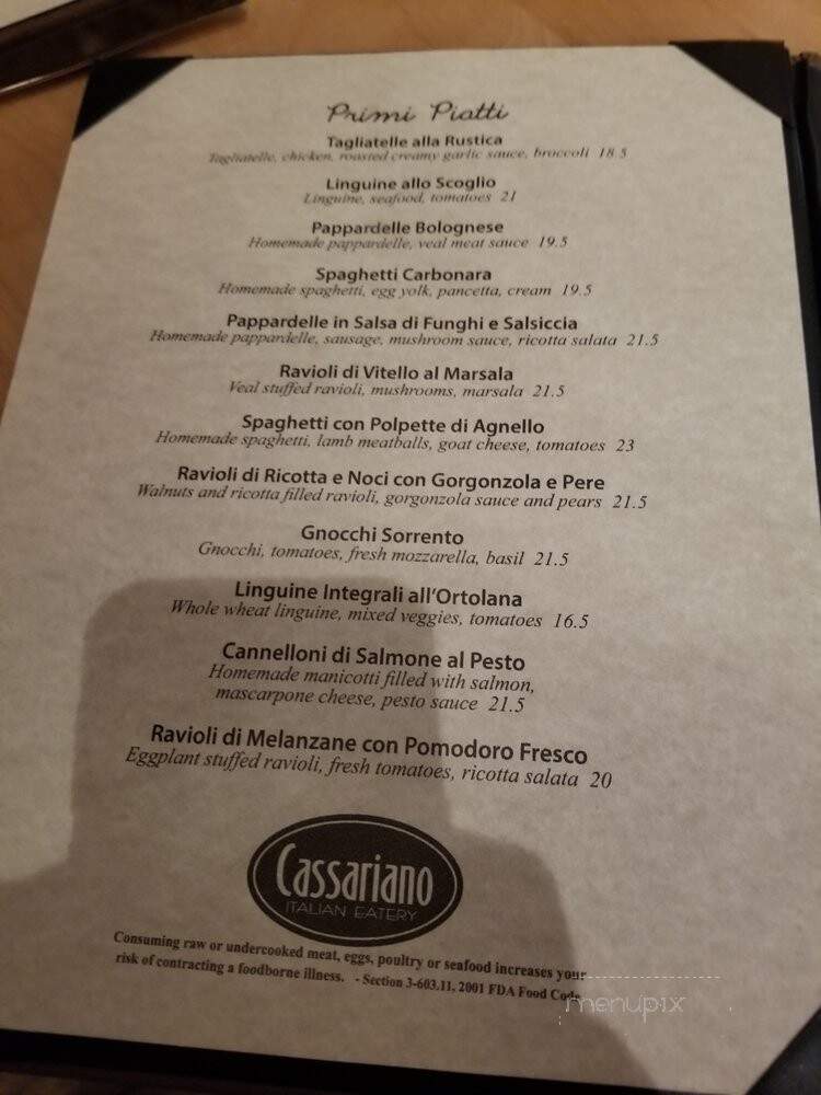 Cassariano Italian Eatery - Sarasota, FL menu_pic