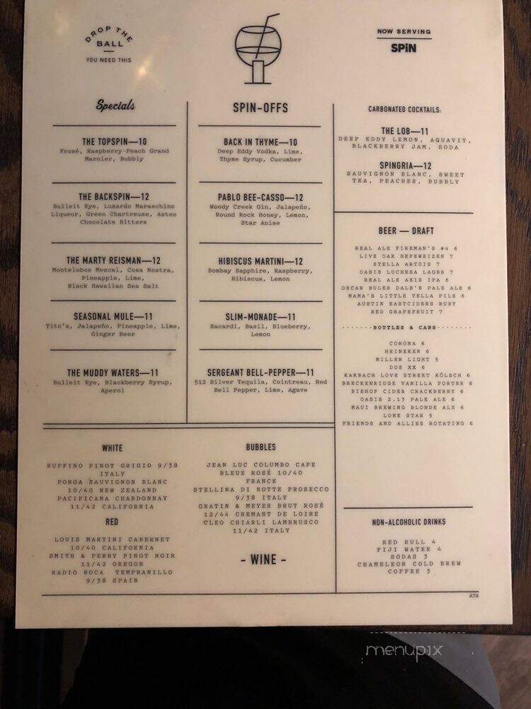 SPIN Austin - Austin, TX menu_pic