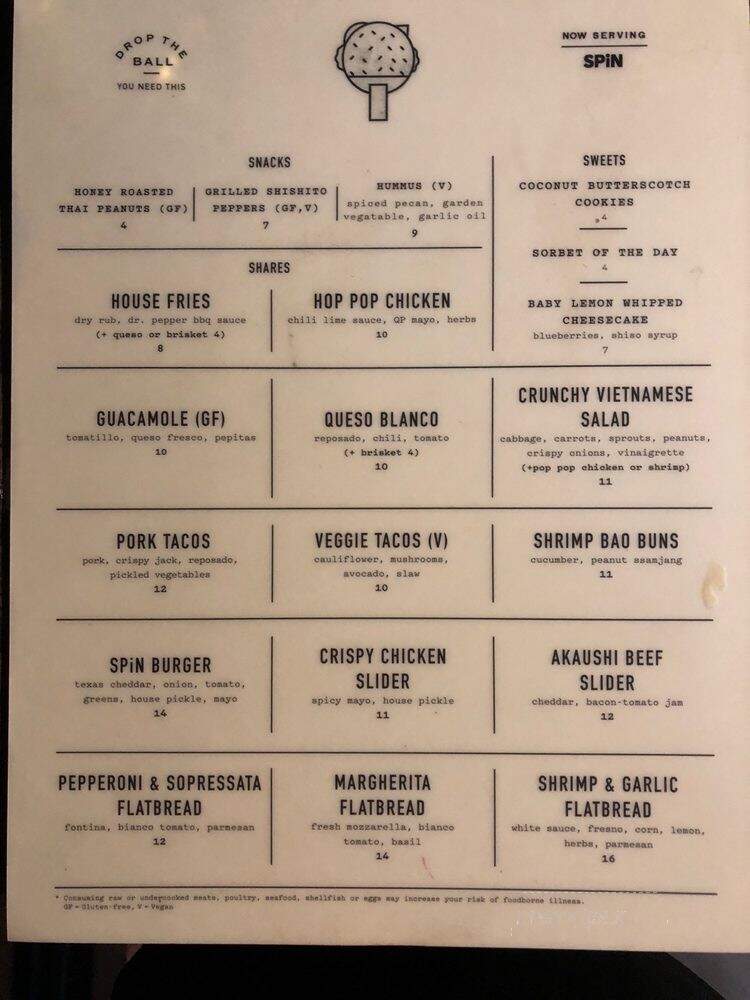 SPIN Austin - Austin, TX menu_pic