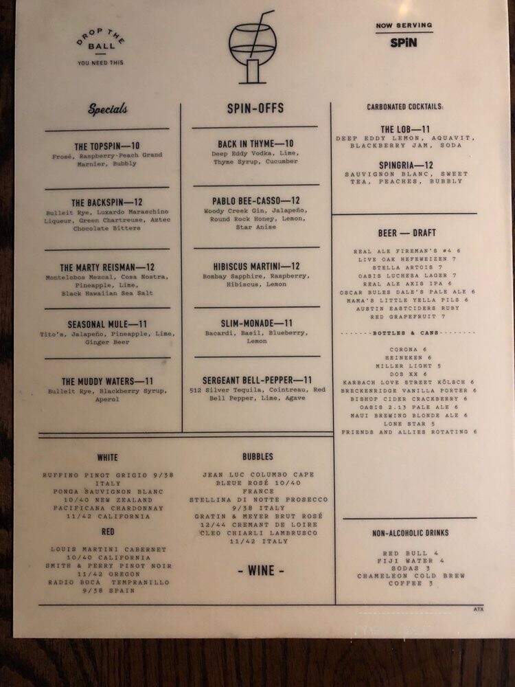 SPIN Austin - Austin, TX menu_pic