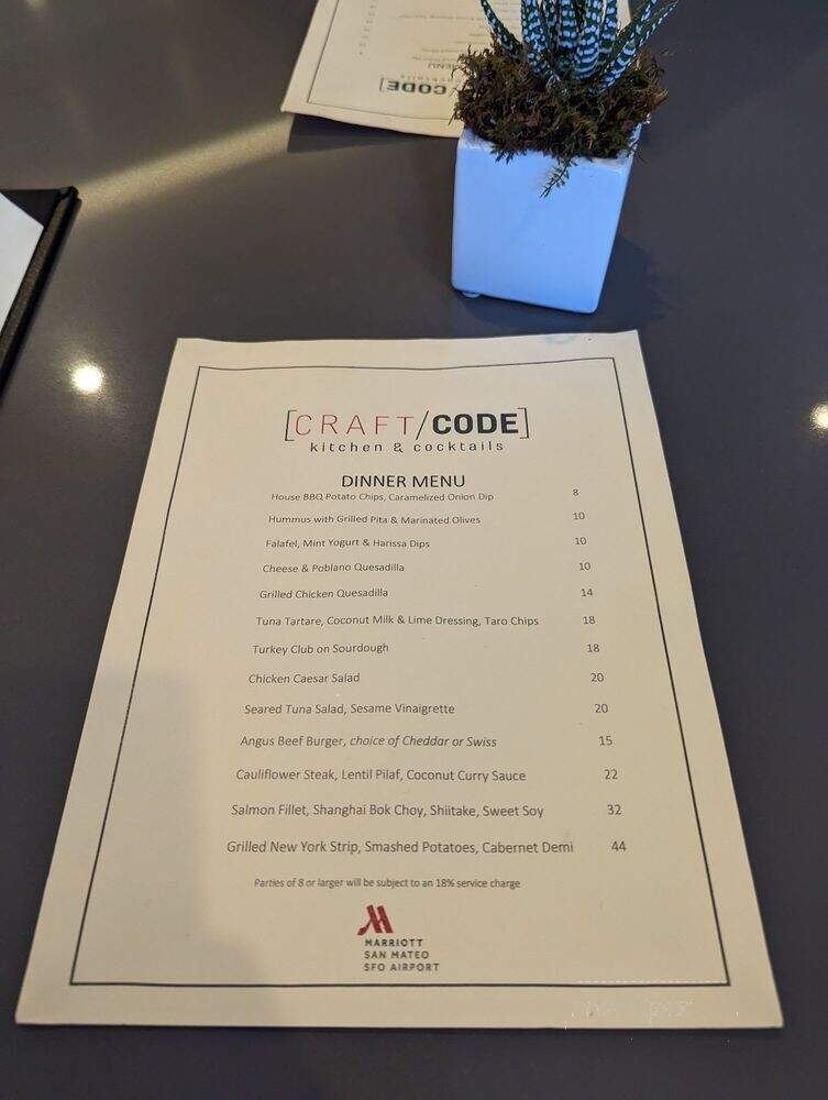 CRAFT/CODE Kitchen & Cocktails - San Mateo, CA menu_pic