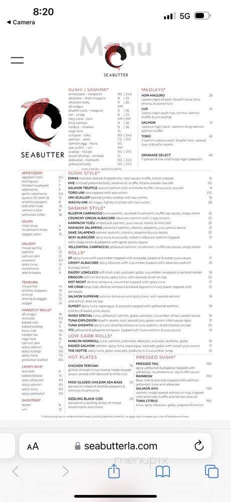 Seabutter - Beverly Hills, CA menu_pic