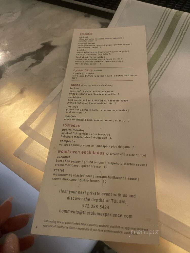 Tulum - Dallas, TX menu_pic