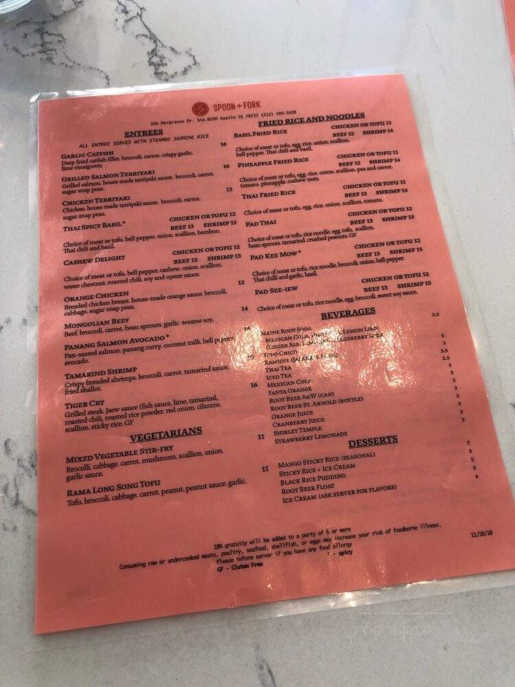 Spoon & Fork Kitchen - Austin, TX menu_pic