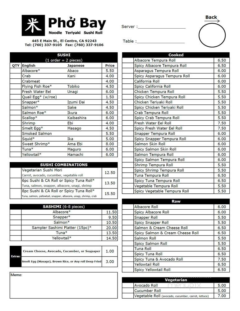 Pho Bay - El Centro, CA menu_pic