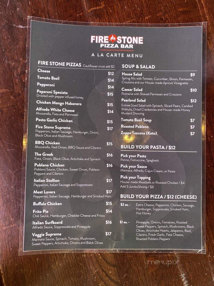 Fire Stone Pizza Bar - Pearland, TX menu_pic