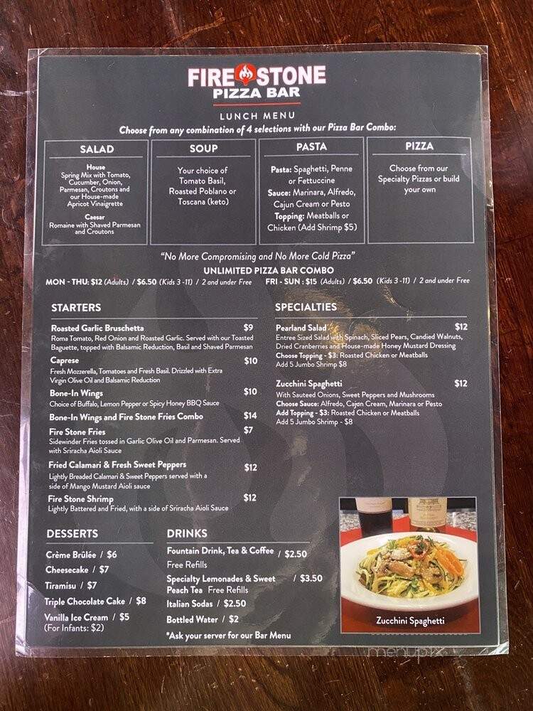 Fire Stone Pizza Bar - Pearland, TX menu_pic