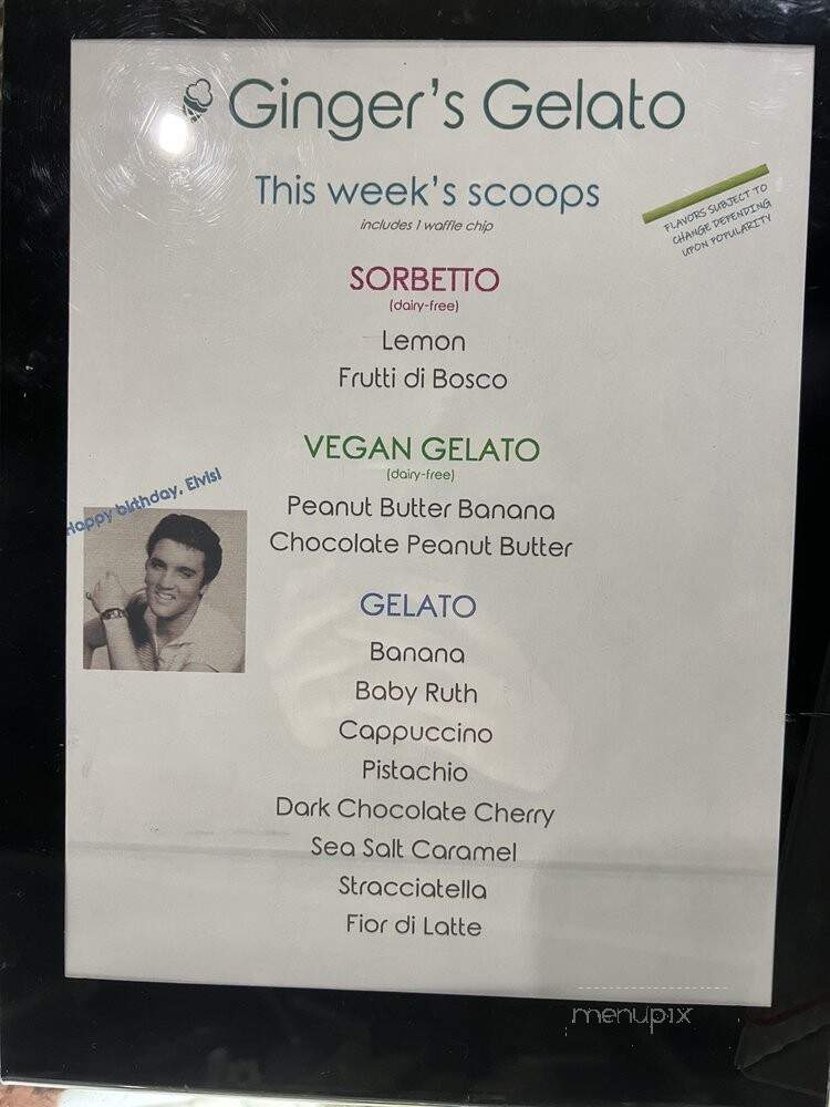 Ginger's Gelato - Walnut Creek, CA menu_pic