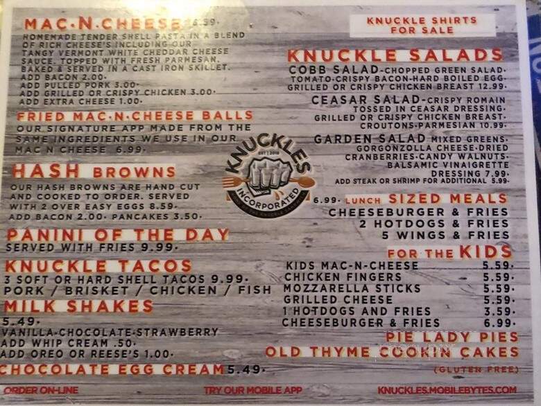 Knuckles Incorporated - Stony Point, NY menu_pic