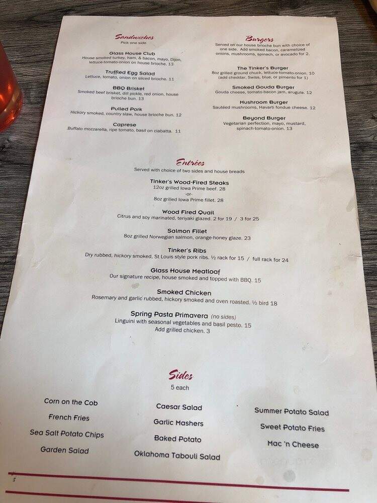 Tinker's GlassHouse - Bartlesville, OK menu_pic