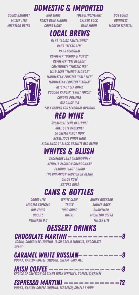 The Purple Frog Restaurant - Fort Worth, TX menu_pic