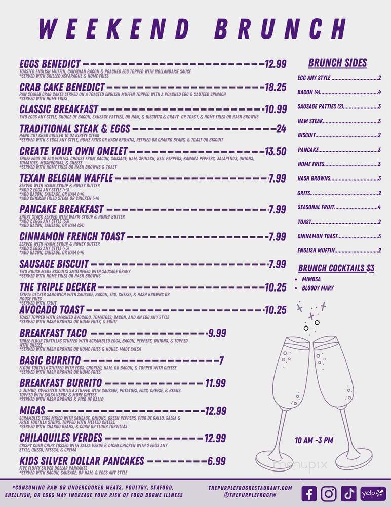 The Purple Frog Restaurant - Fort Worth, TX menu_pic