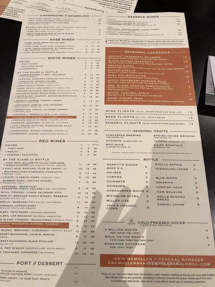 Harvest Seasonal Grill & Wine Bar - Lancaster, PA menu_pic