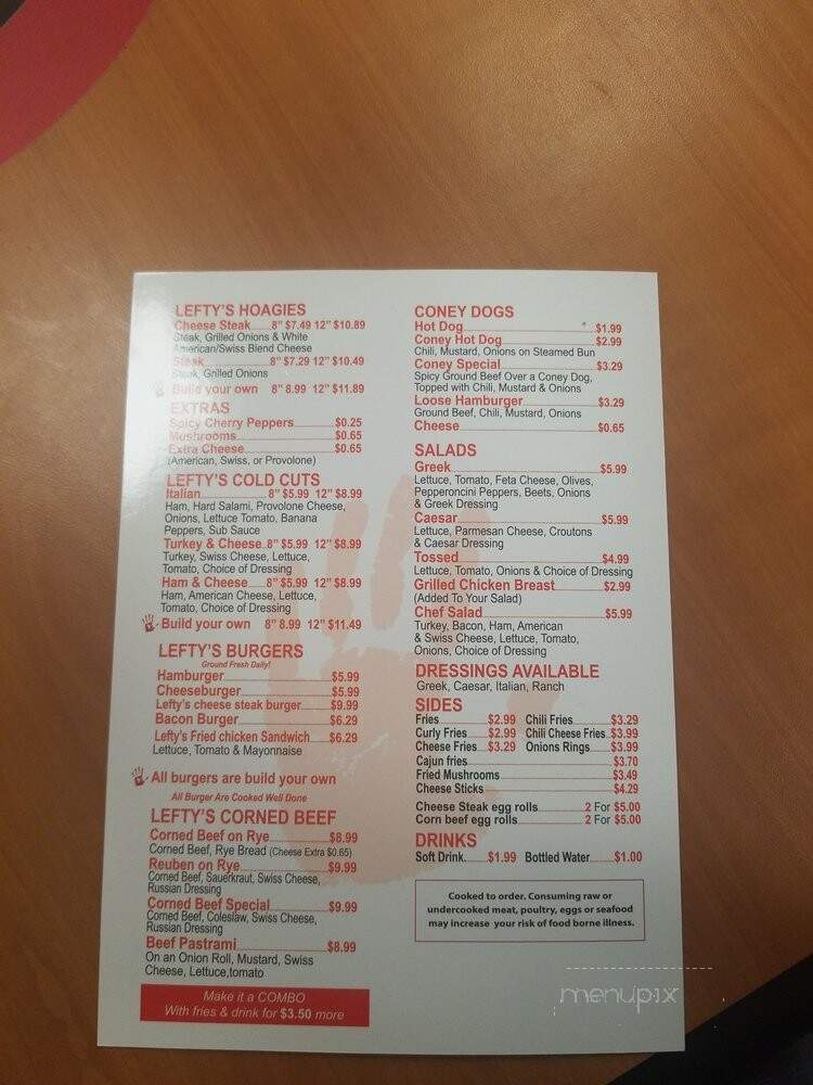Lefty's Cheesesteak Hoagies - White Lake, MI menu_pic