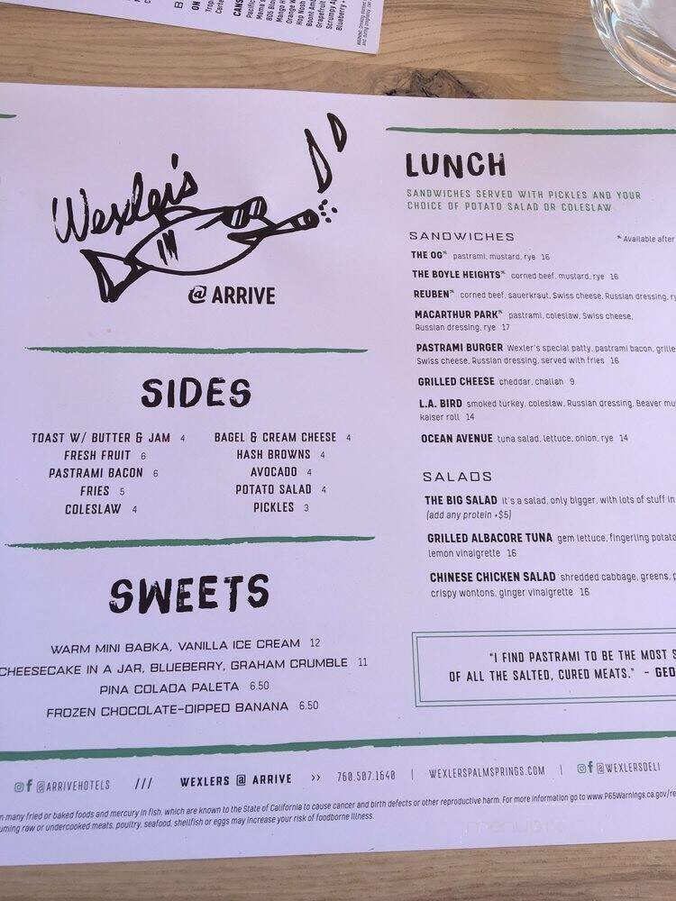 Wexler's - Palm Springs, CA menu_pic