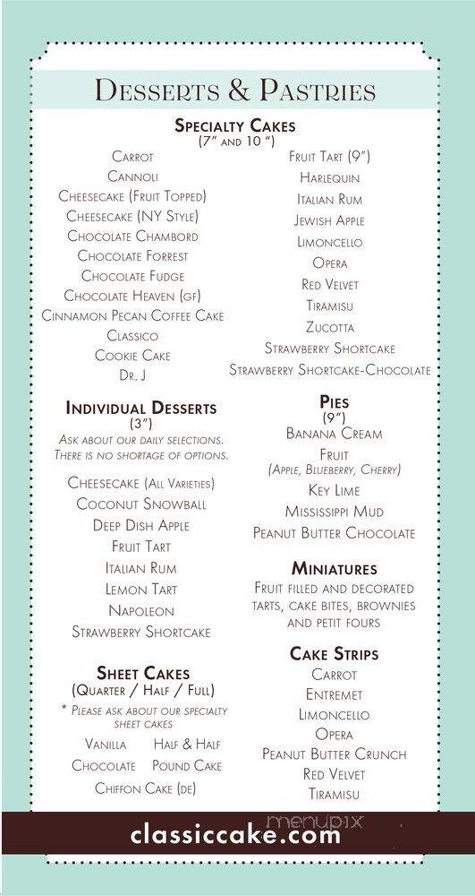 Classic Cake Bakery & Cafe - Philadelphia, PA menu_pic