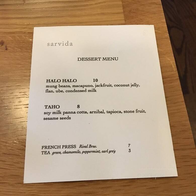 Sarvida - Philadelphia, PA menu_pic