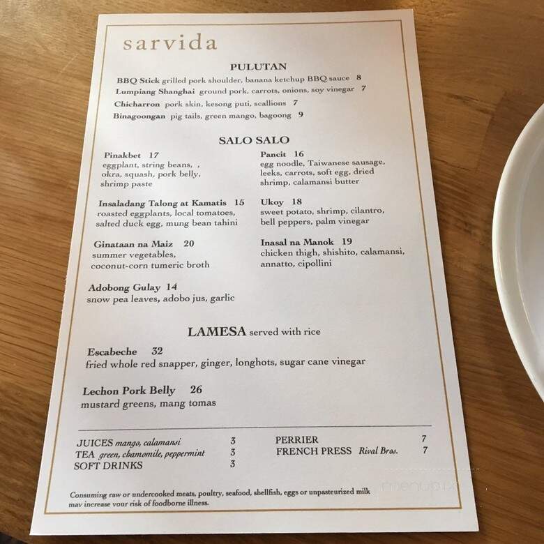 Sarvida - Philadelphia, PA menu_pic